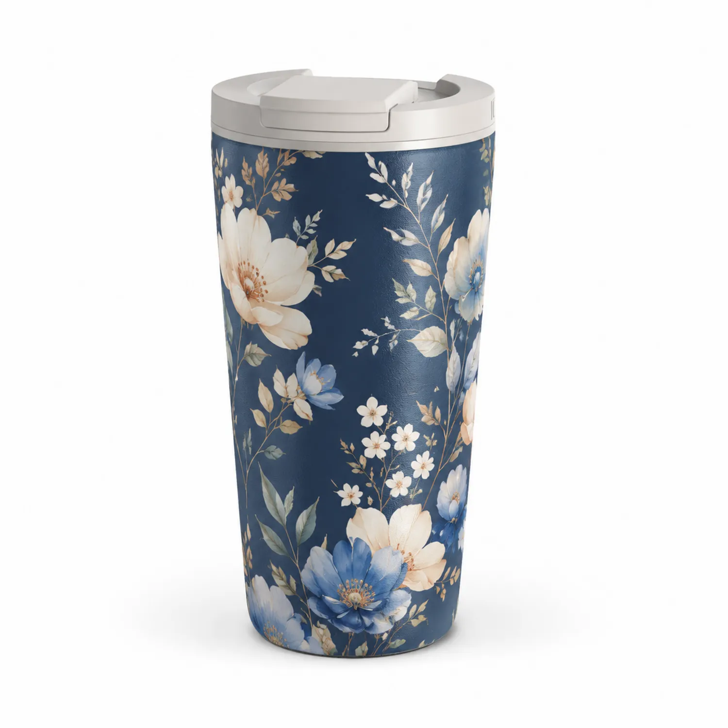 Taza Térmica de Viaje con Diseño Floral Azul 500ml