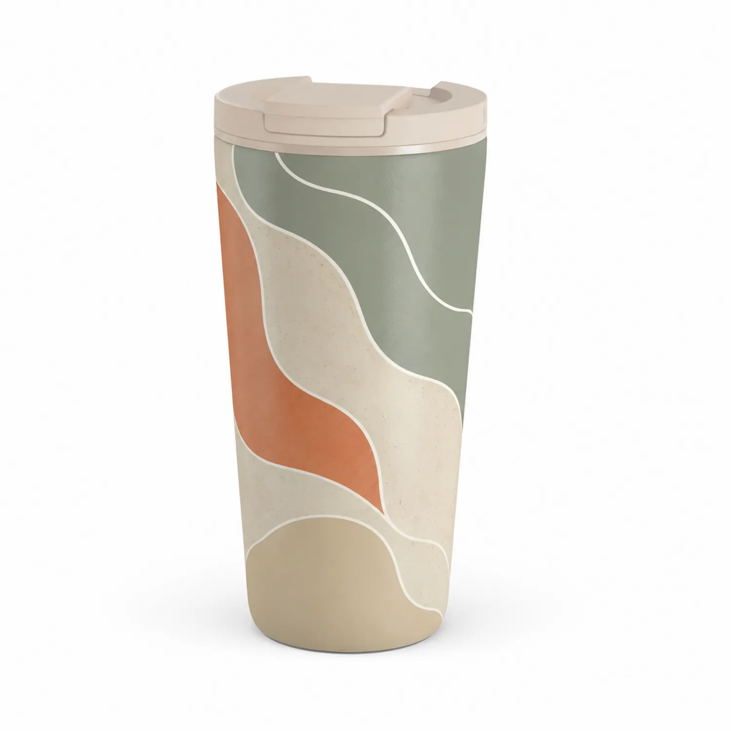 Vaso Térmico Aislante con Diseño Abstracto Verde, Naranja y Beige