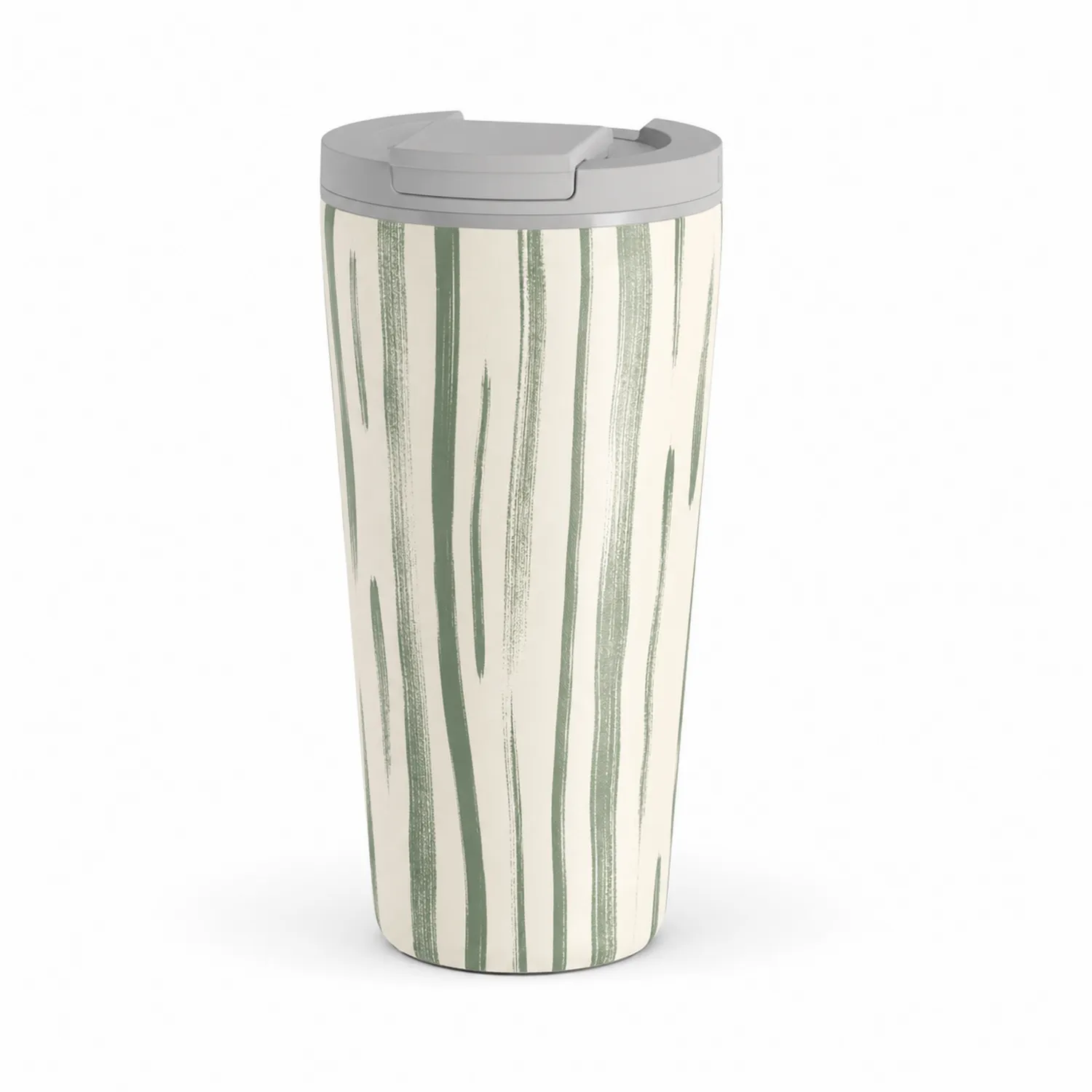 Taza térmica 500ml rayas blancas y verdes con tapa gris deslizante