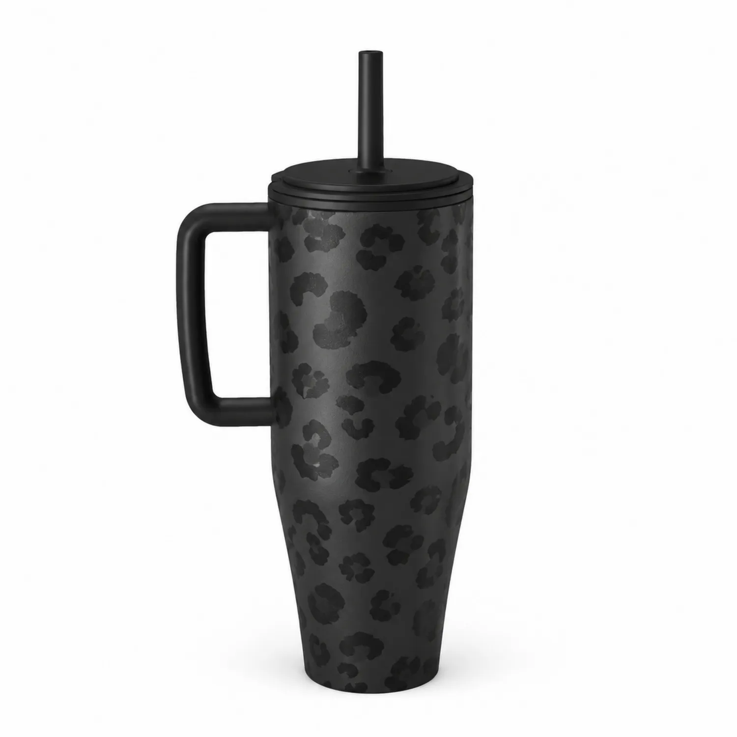 Taza Térmica 710ml con Pajita Diseño Leopardo Negro