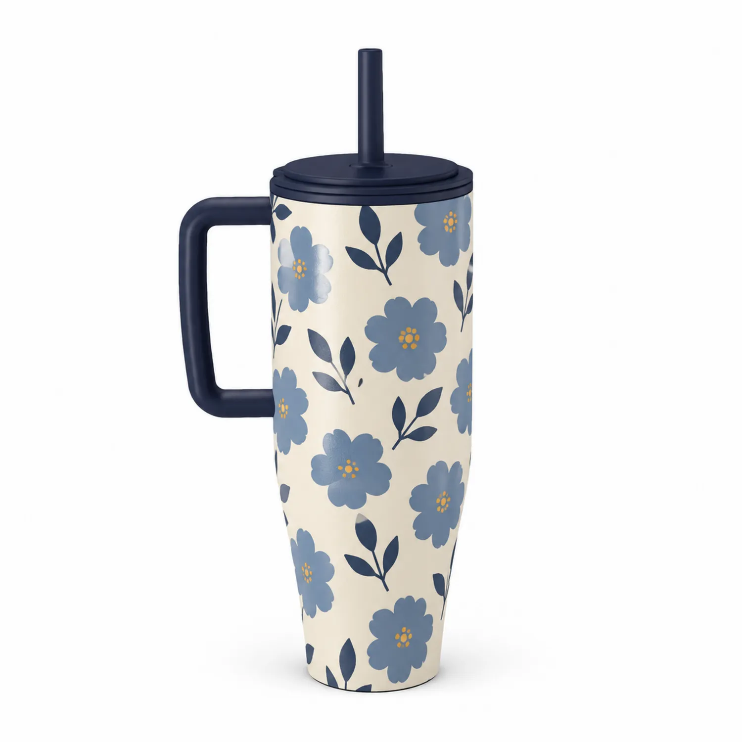 Taza Térmica con Asa y Diseño Floral Azul 500ml