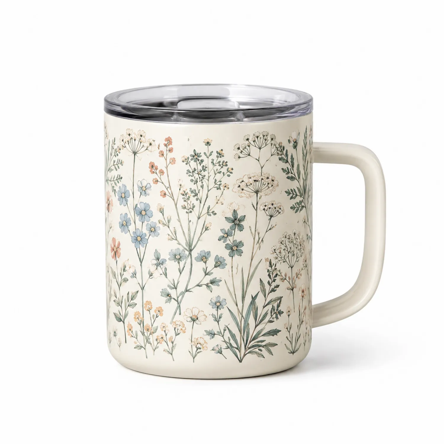 Taza de Viaje con Diseño Floral Crema