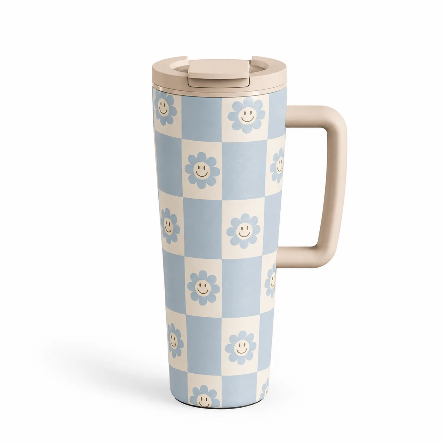 Taza Térmica de 450ml Diseño Flor Azul y Beige