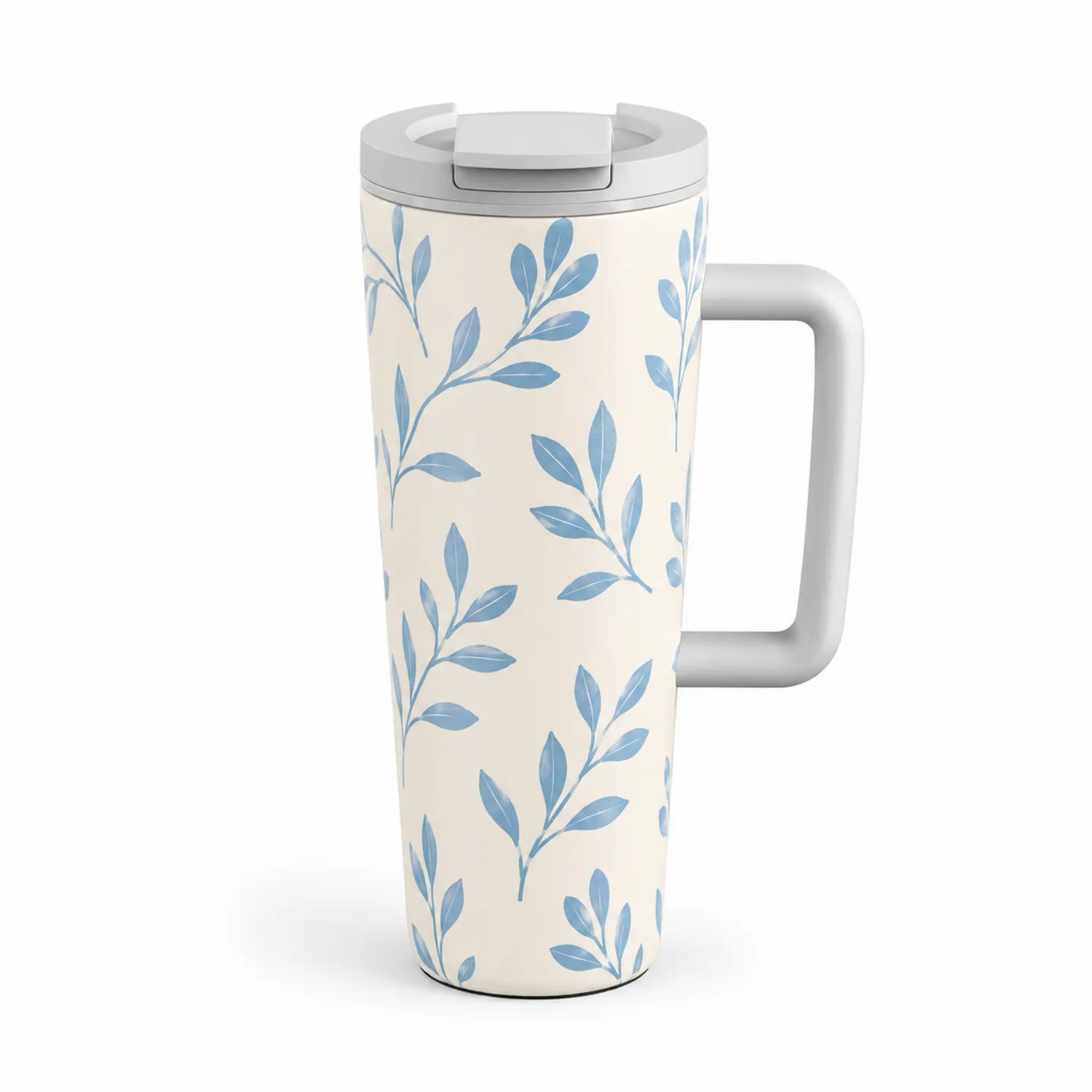 Taza Térmica con Asa Diseño de Hojas 500ml Azul y Blanco