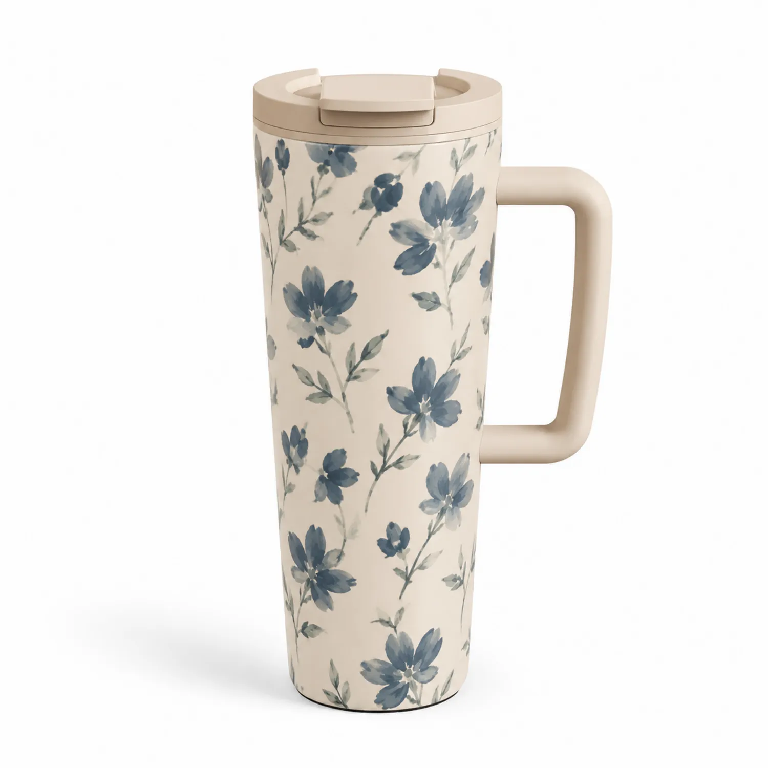 Taza térmica de viaje 500ml con diseño floral azul