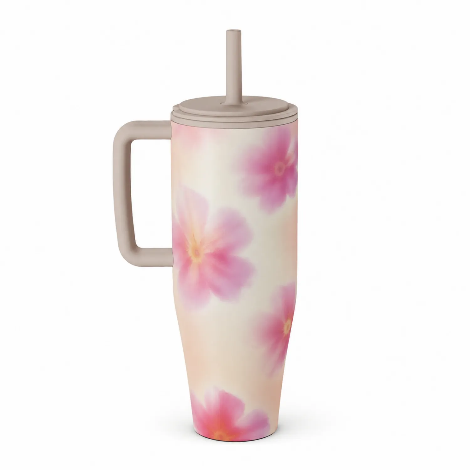 Taza Aislante con Asa y Diseño Floral Rosa/Beige