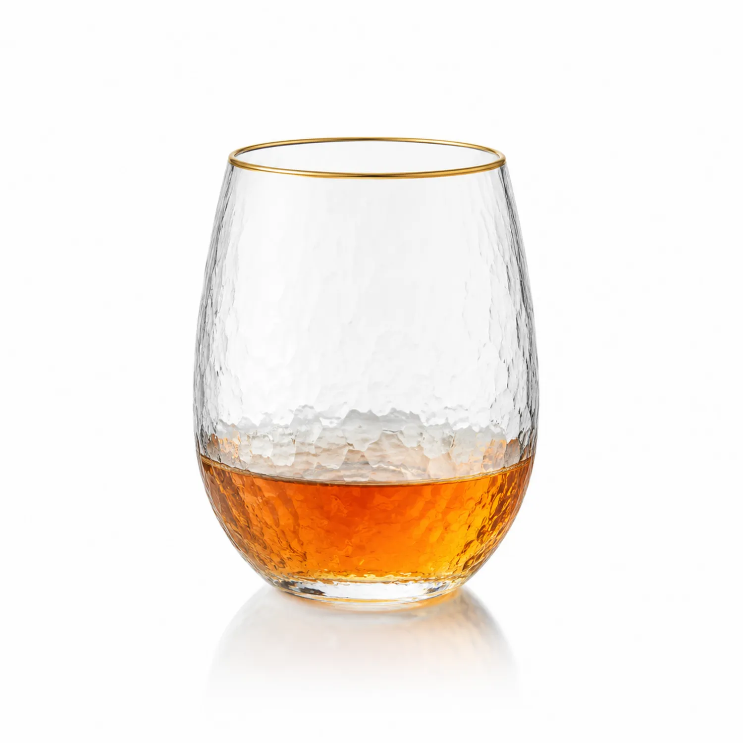Vaso de Cristal con Acabado Martillado y Detalle Dorado