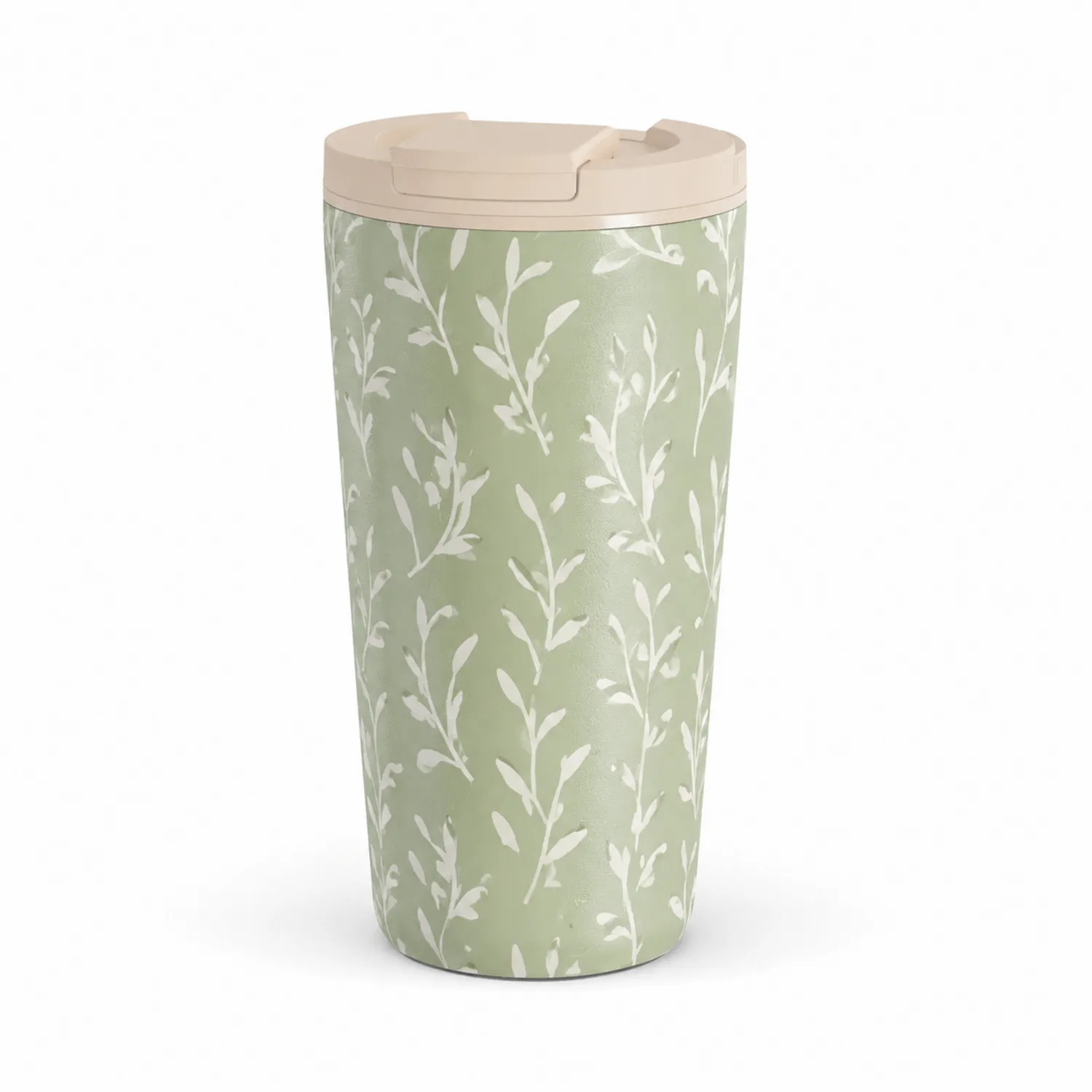 Taza Térmica de Viaje 450ml Verde con Diseño Floral