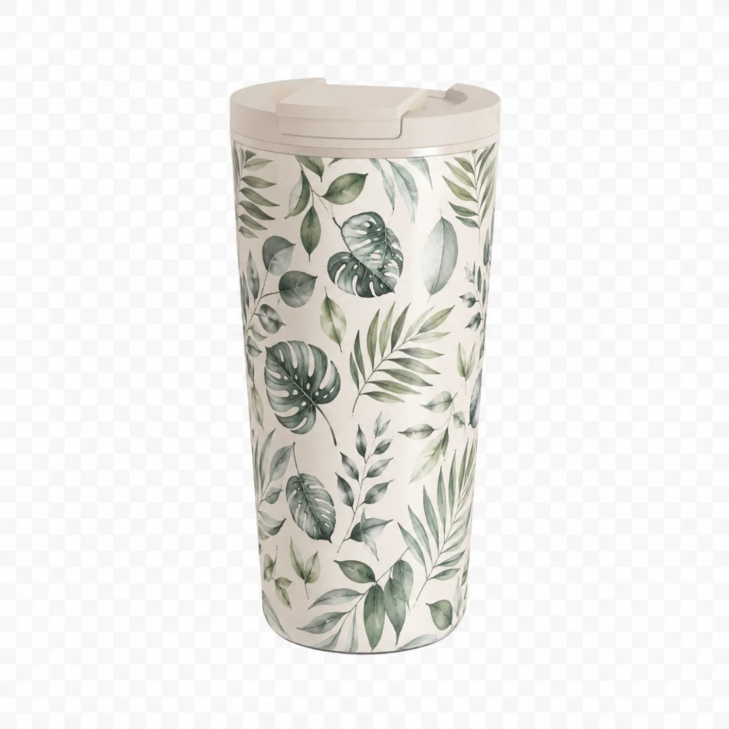 Vaso Térmico 450 ml con Diseño de Hojas Tropicales Verde/Blanco