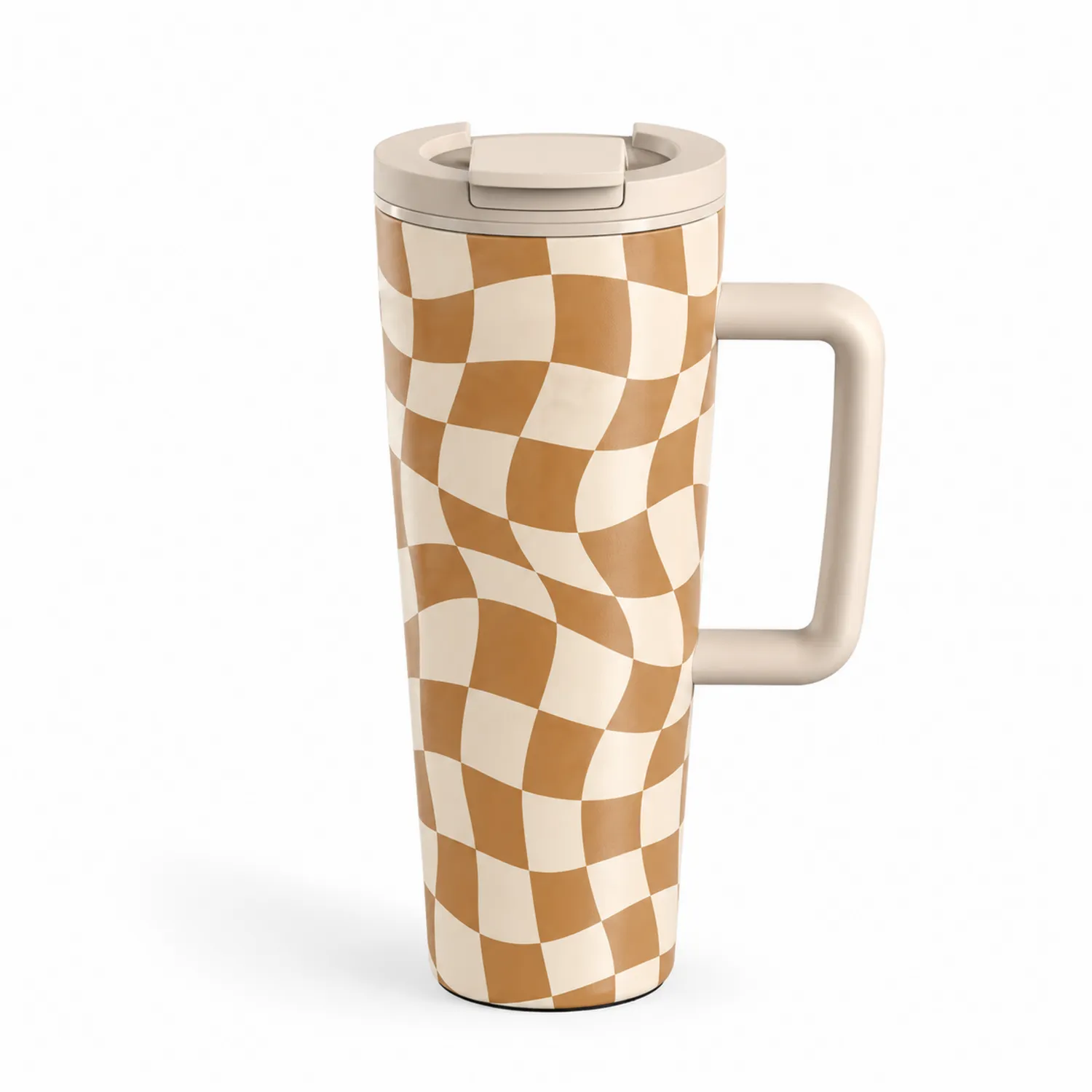 Taza Térmica de Viaje con Asa Diseño Ondulado Marrón/Crema 500ml