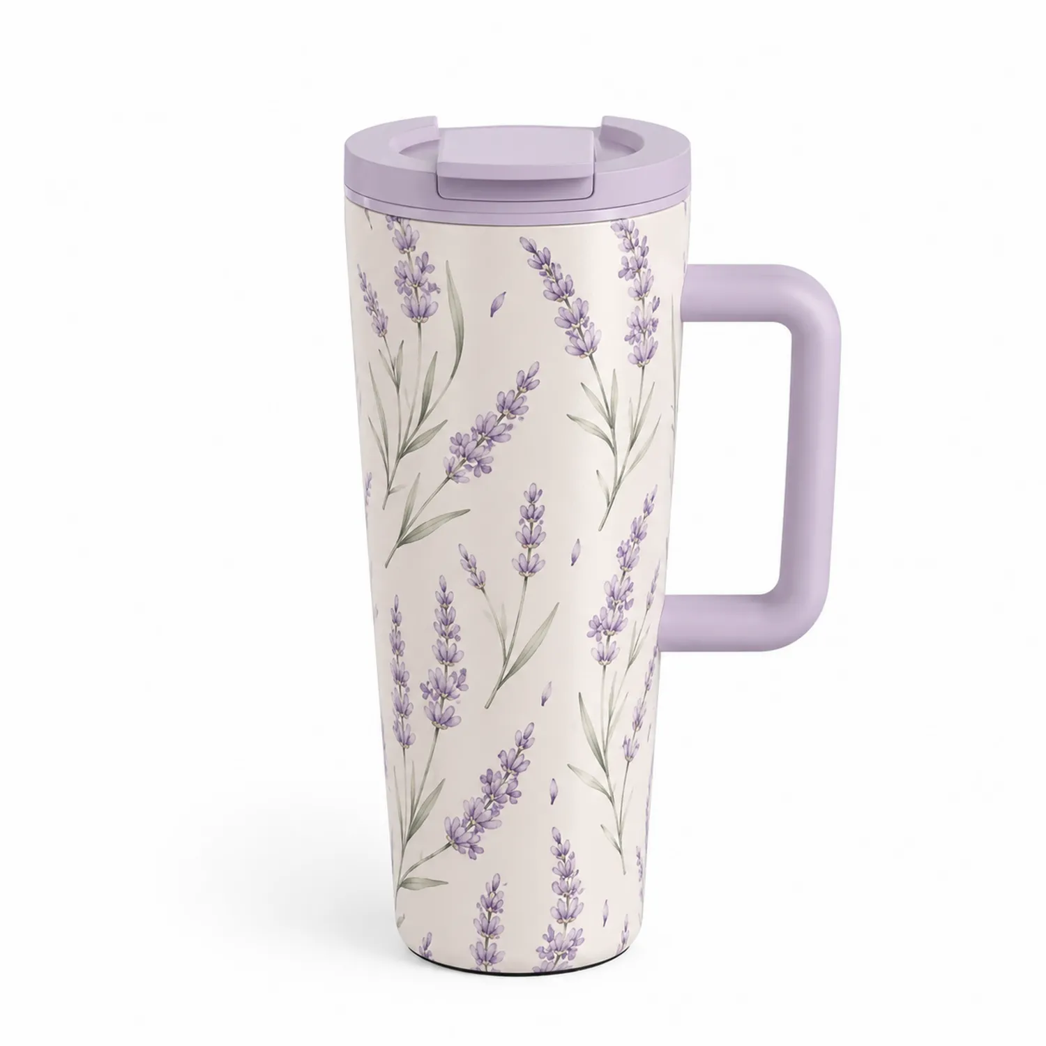 Taza de Viaje con Asa y Diseño Floral de Lavanda 500ml
