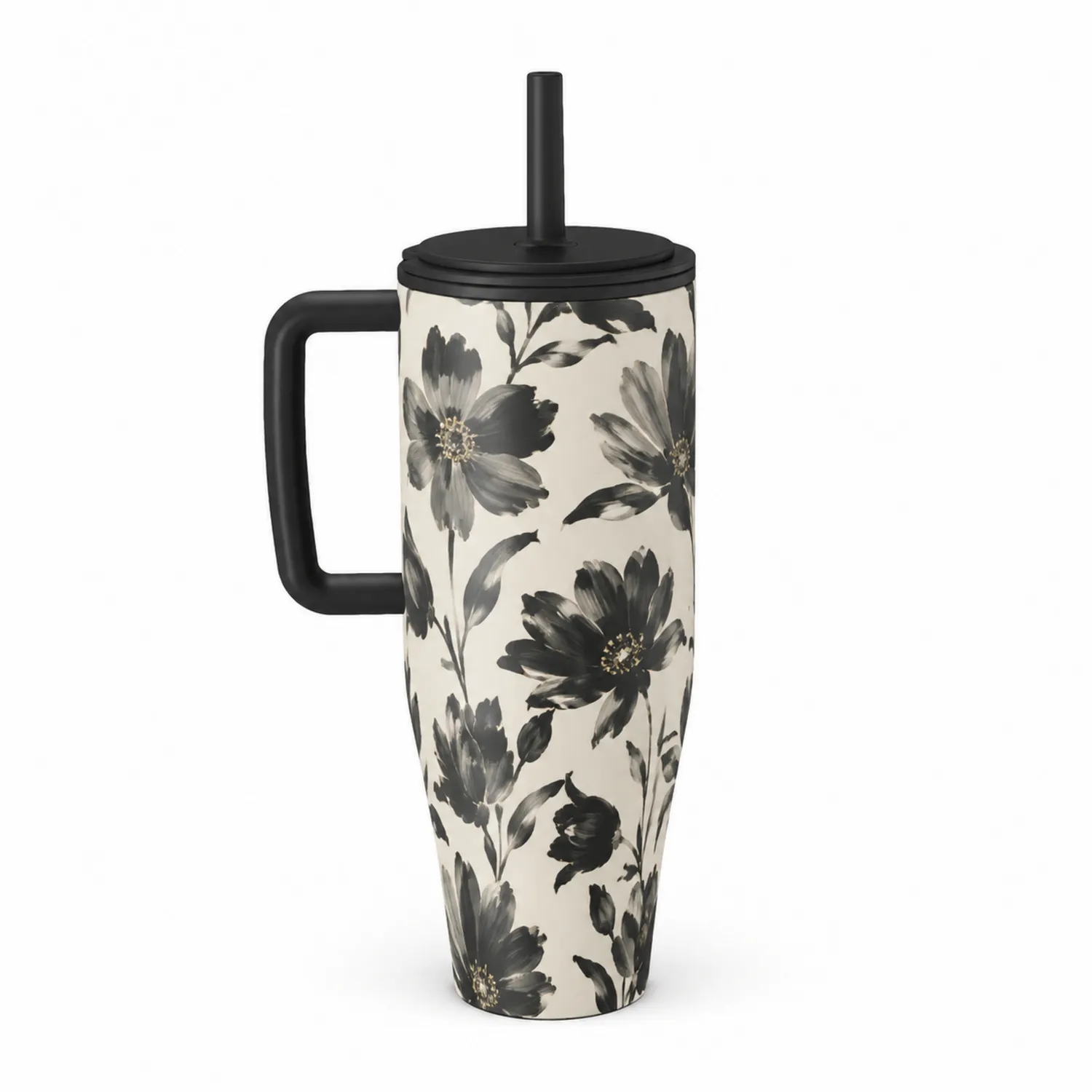 Taza Térmica Floral Blanco y Negro 500ml
