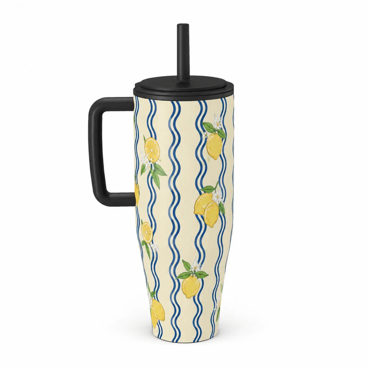 Taza Térmica con Asa y Pajita 600ml Diseño de Limones