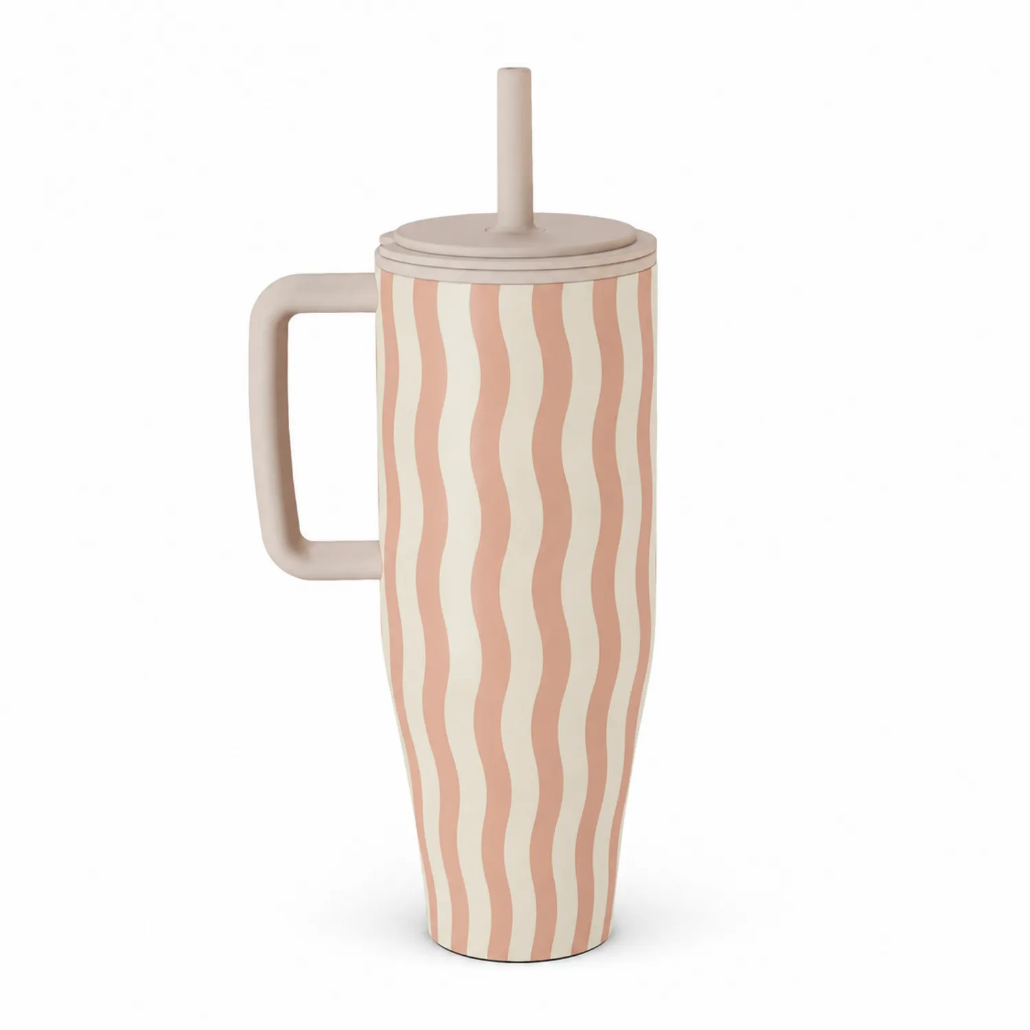 Taza de Viaje con Pajita Diseño Ondas Beige 500ml