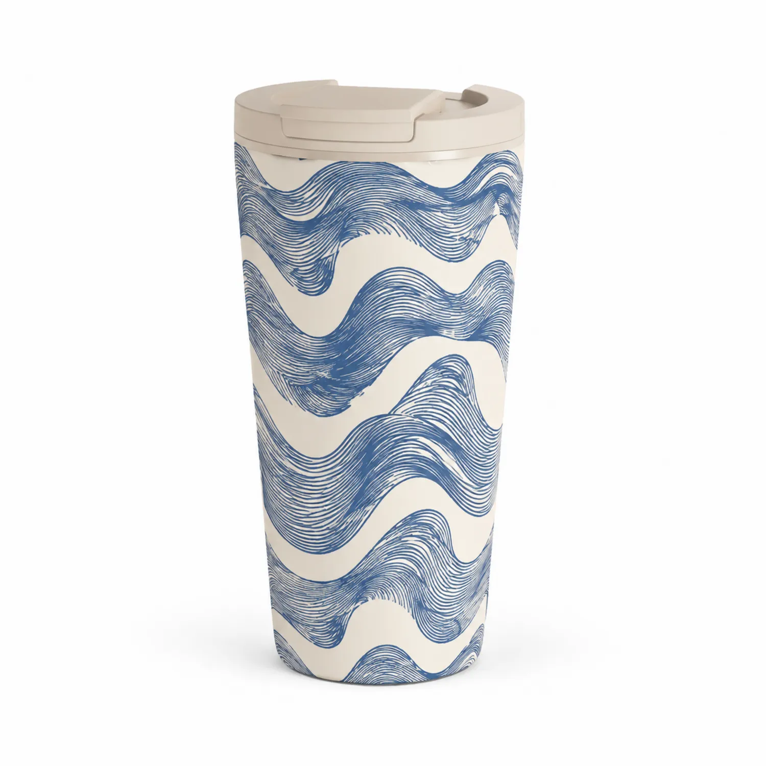 Taza Térmica de Viaje con Diseño de Olas Azul y Blanco, 450ml