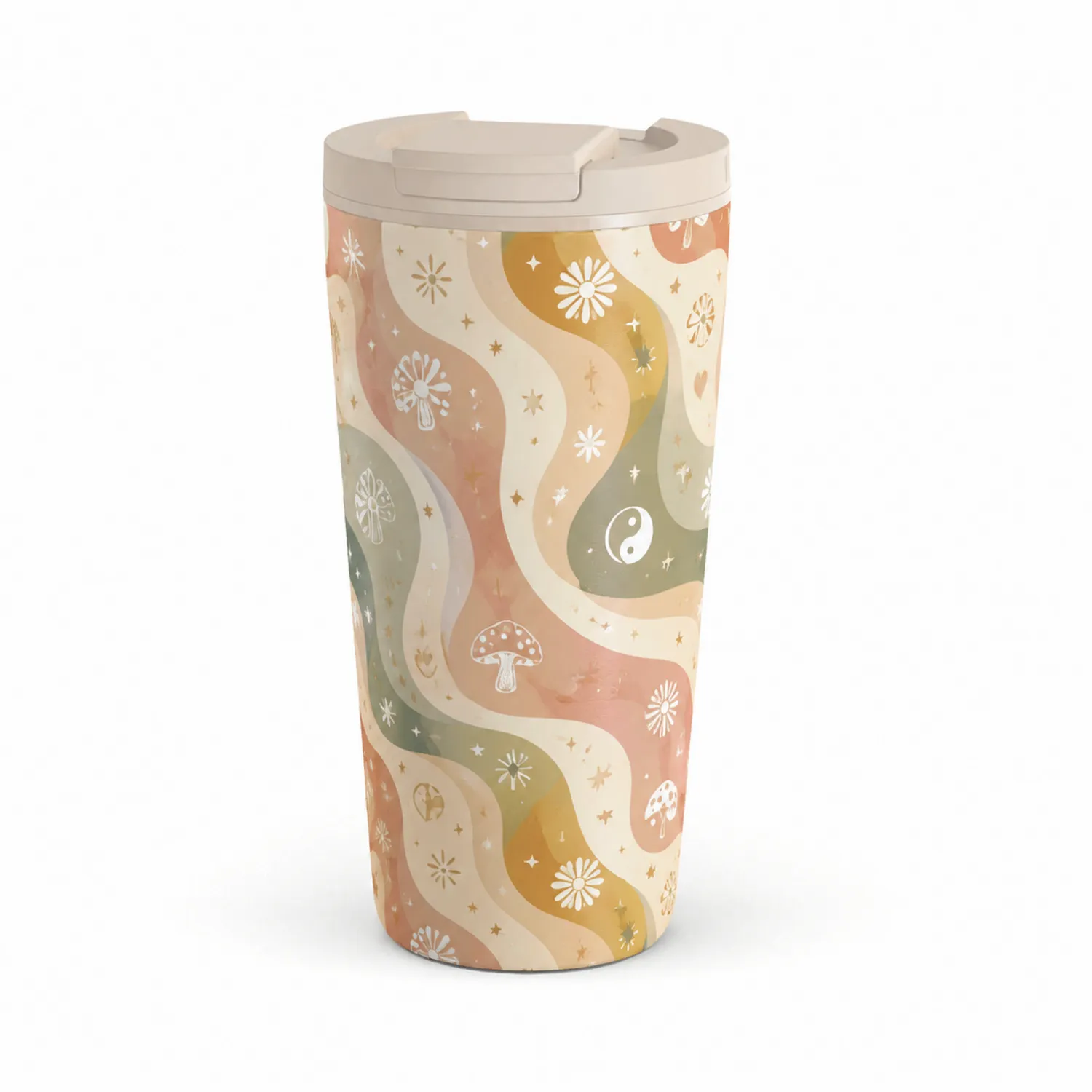 Taza térmica multicolor retro con tapa hermética 450ml