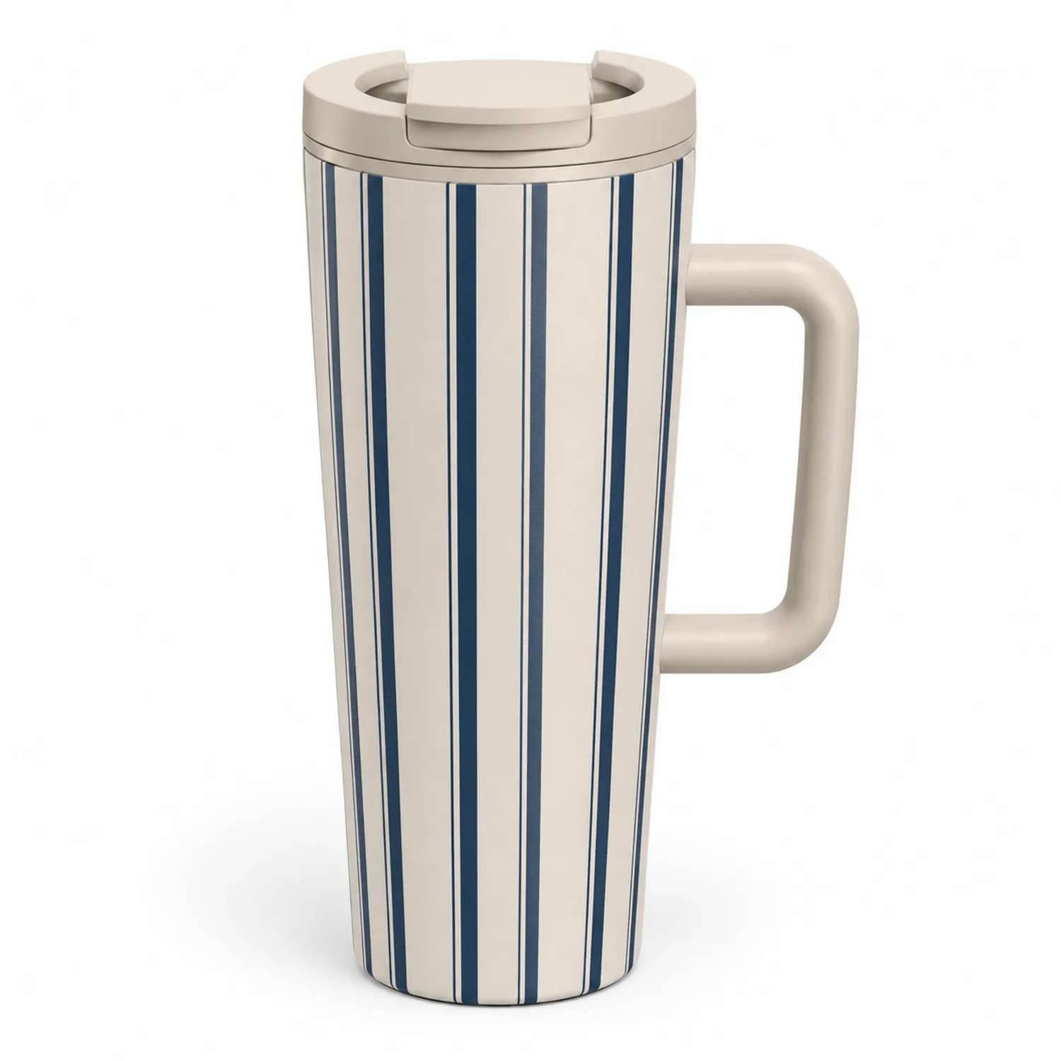 Taza Térmica de Viaje con Rayas 450ml Beige y Azul