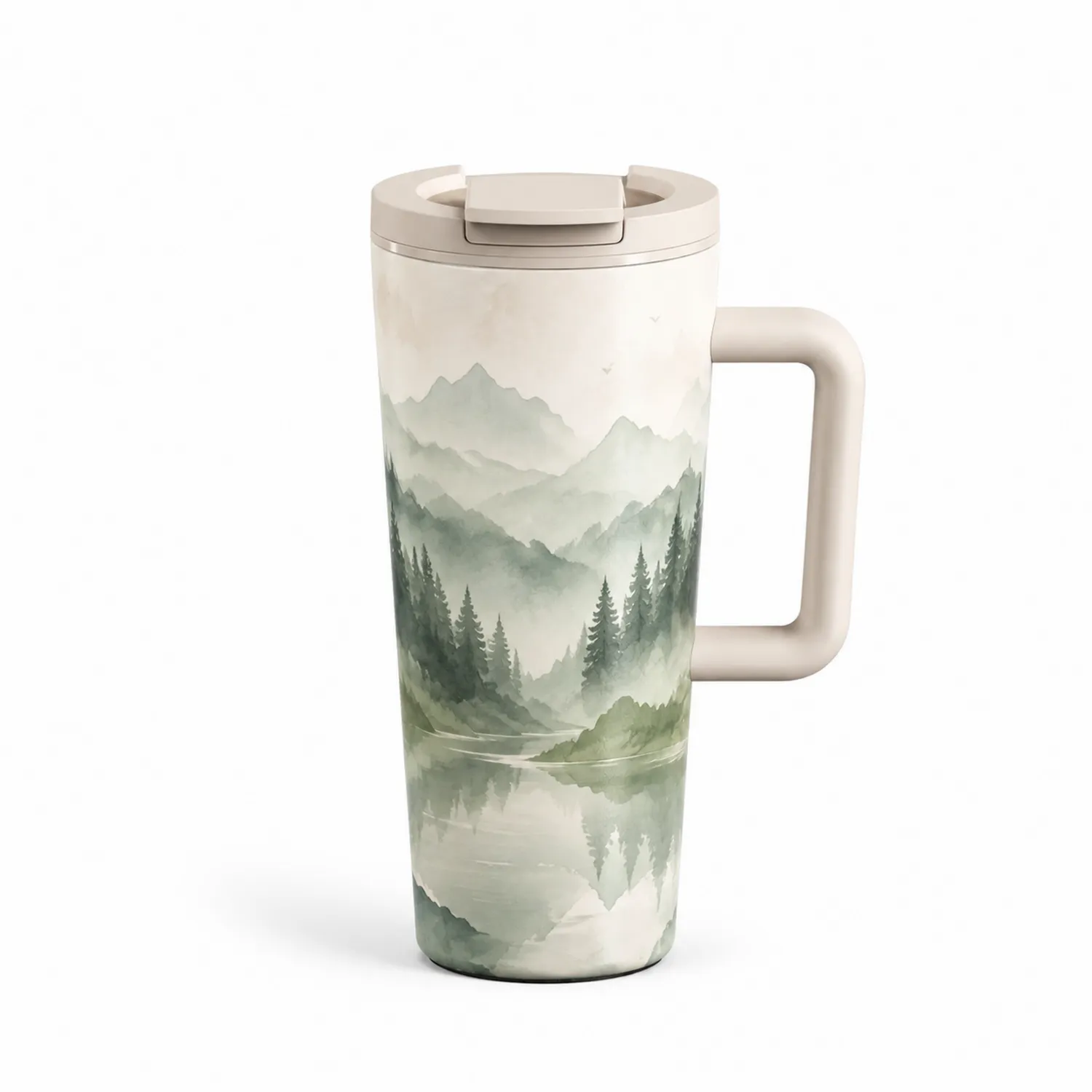 Taza Térmica 500ml con Paisaje Verde y Blanco