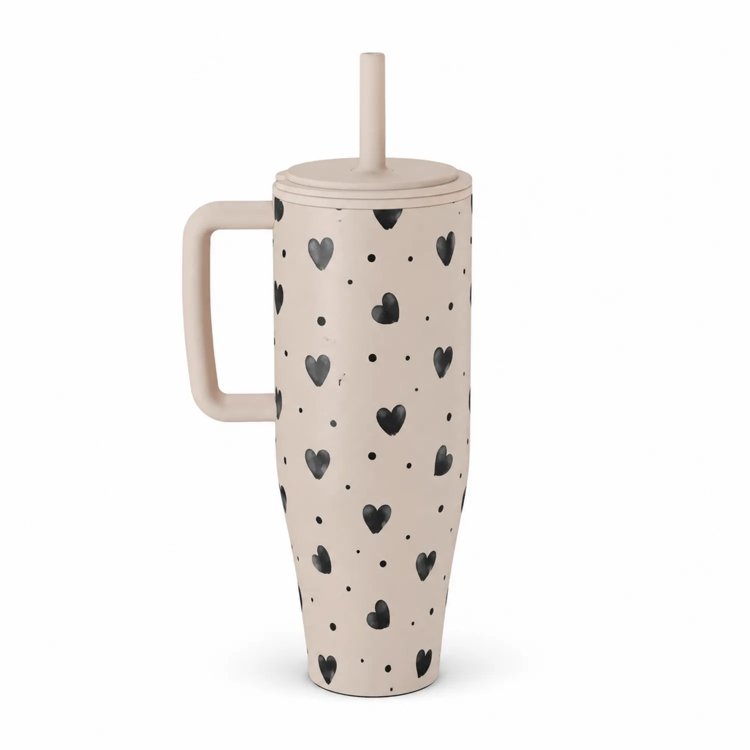 Taza térmica beige con diseño de corazones 500ml