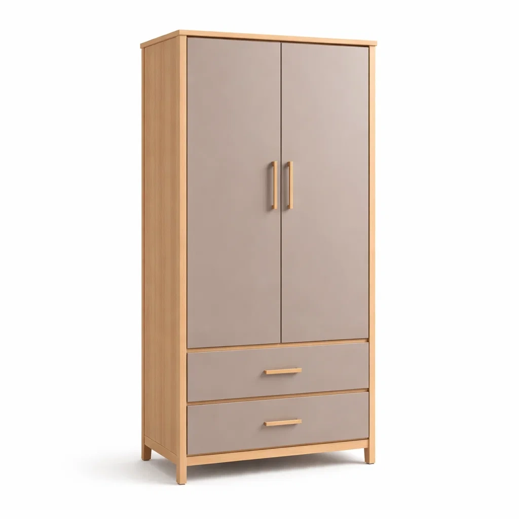 Armadio a doppia porta in legno con cassetti armadio-DREAMCHICNEST