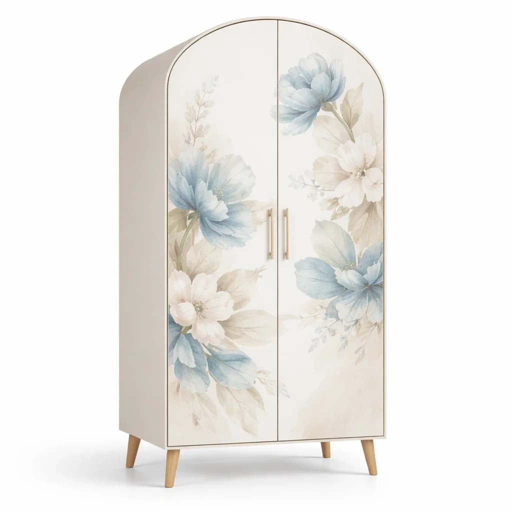Armadio in legno con decorazioni floreali beige e blu armadio-DREAMCHICNEST