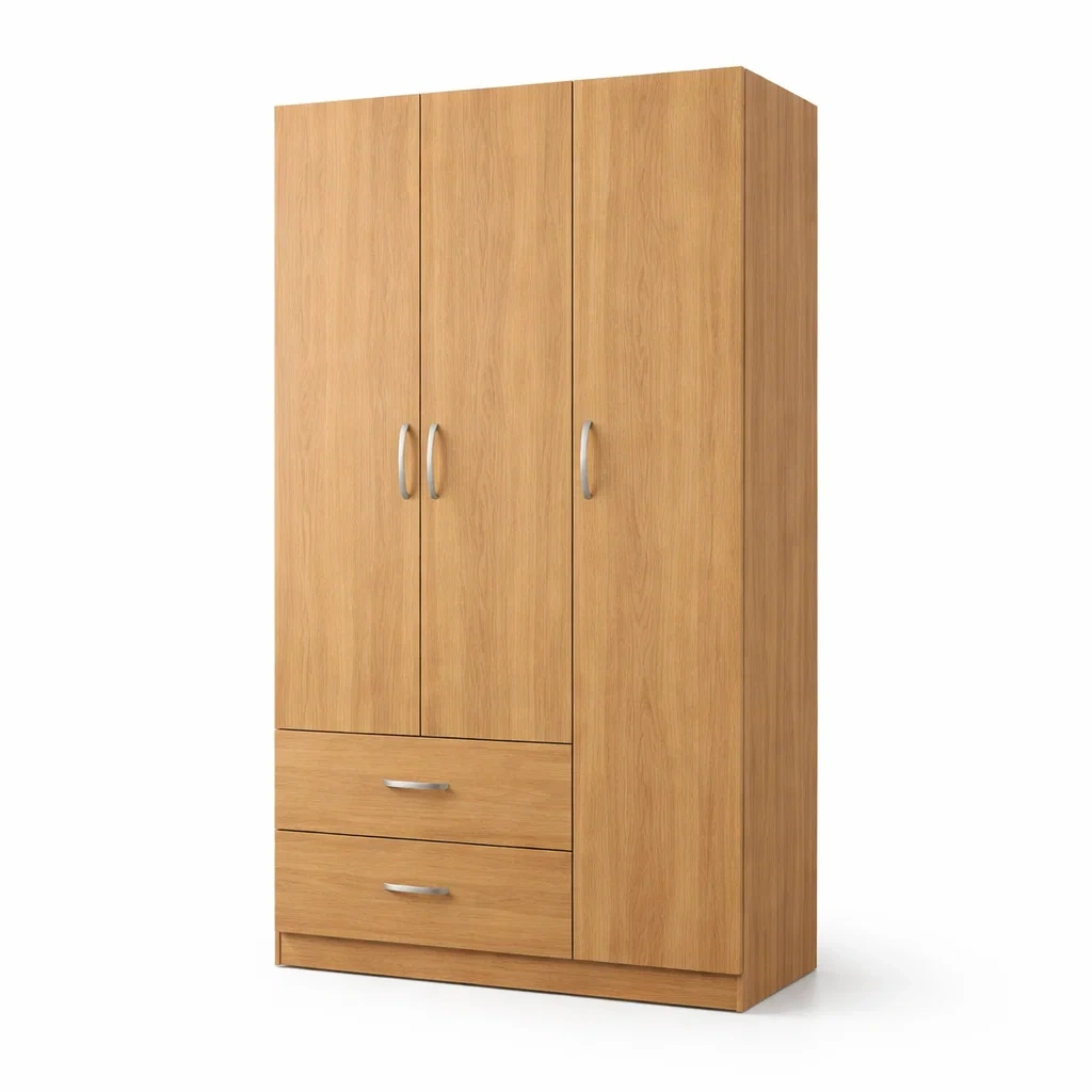 Armadio a tre ante con cassetti in legno mdf rovere armadio-DREAMCHICNEST