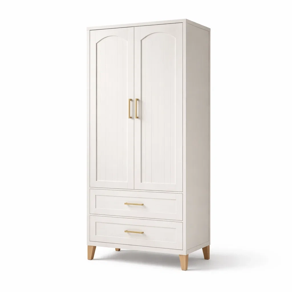 Armadio in mdf bianco con ante e cassetti armadio-DREAMCHICNEST