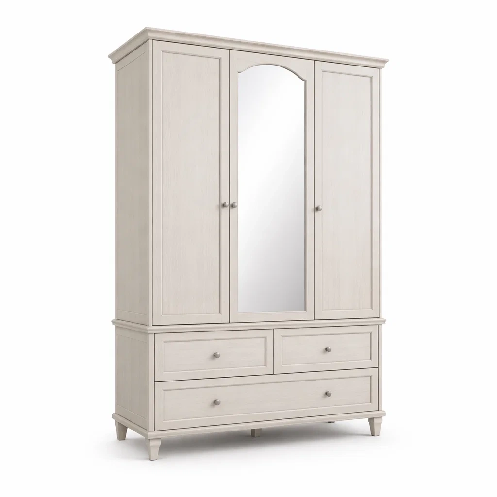Armadio in legno con specchio e cassetti bianco armadio-DREAMCHICNEST