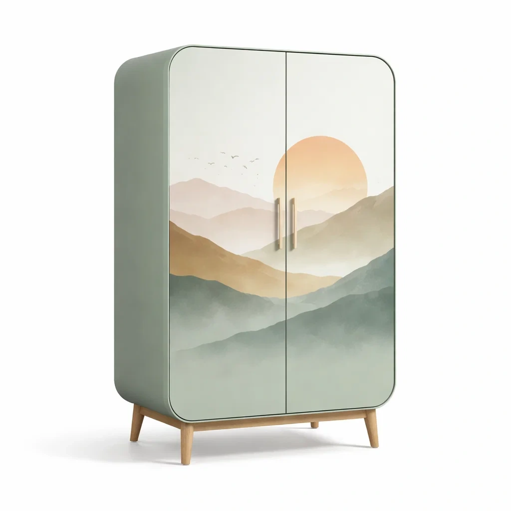 Armadio in legno mdf con motivo paesaggio montano armadio-DREAMCHICNEST