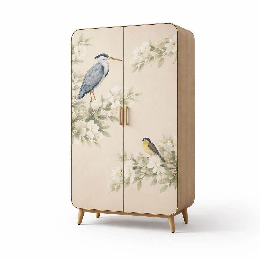 Armadio in legno con stampa floreale e uccelli armadio-DREAMCHICNEST