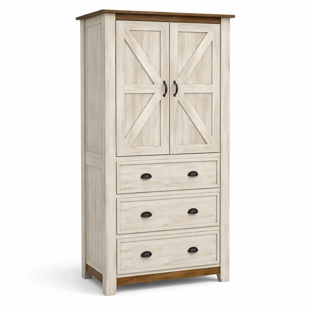 Armadio in legno di pino bianco e marrone con cassetti-DREAMCHICNEST