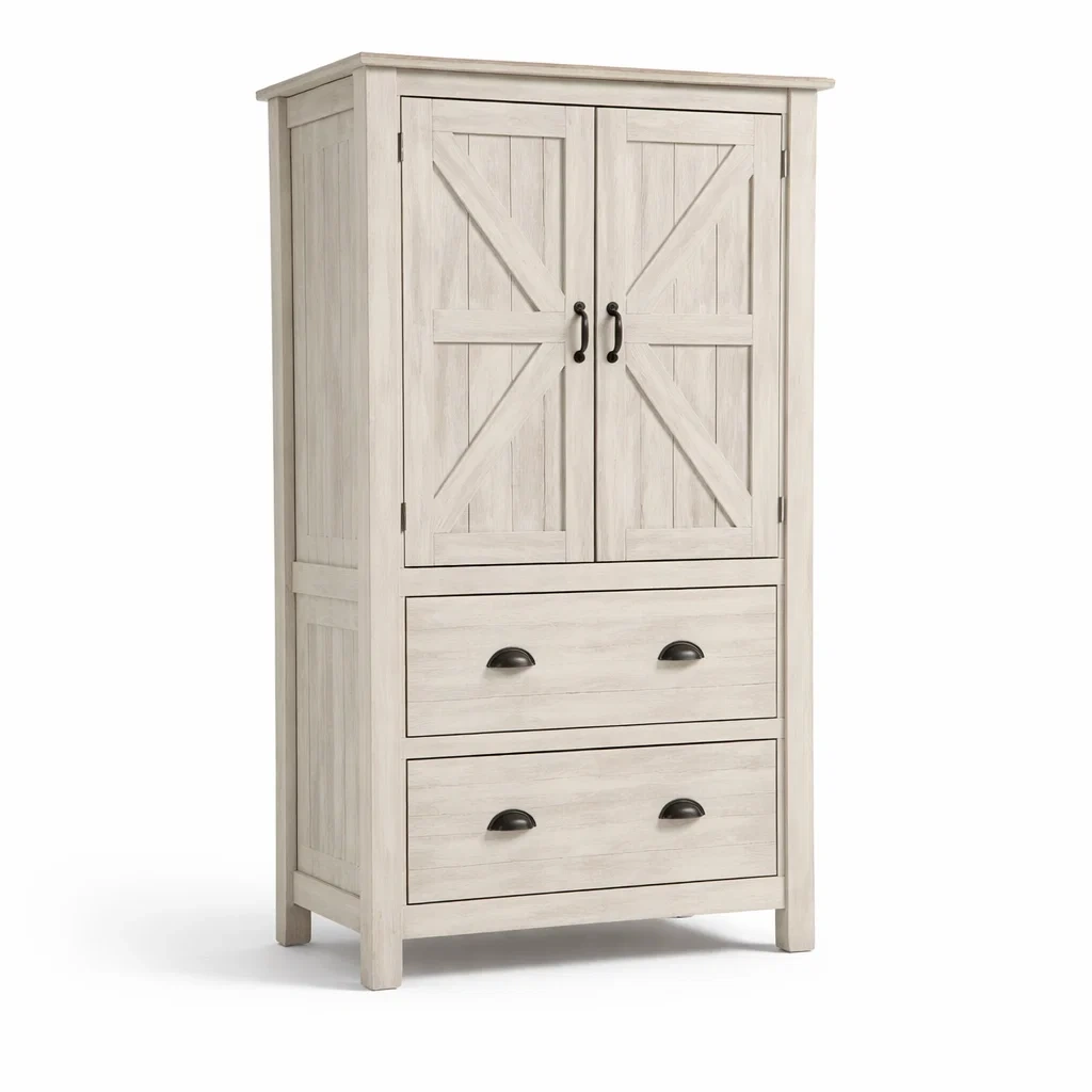 Armadio in legno bianco con doppia anta e cassetti-DREAMCHICNEST
