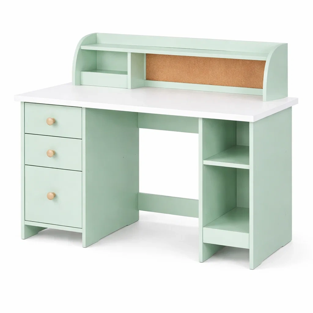 Scrivania in mdf con cassetti e mensole verde-DREAMCHICNEST