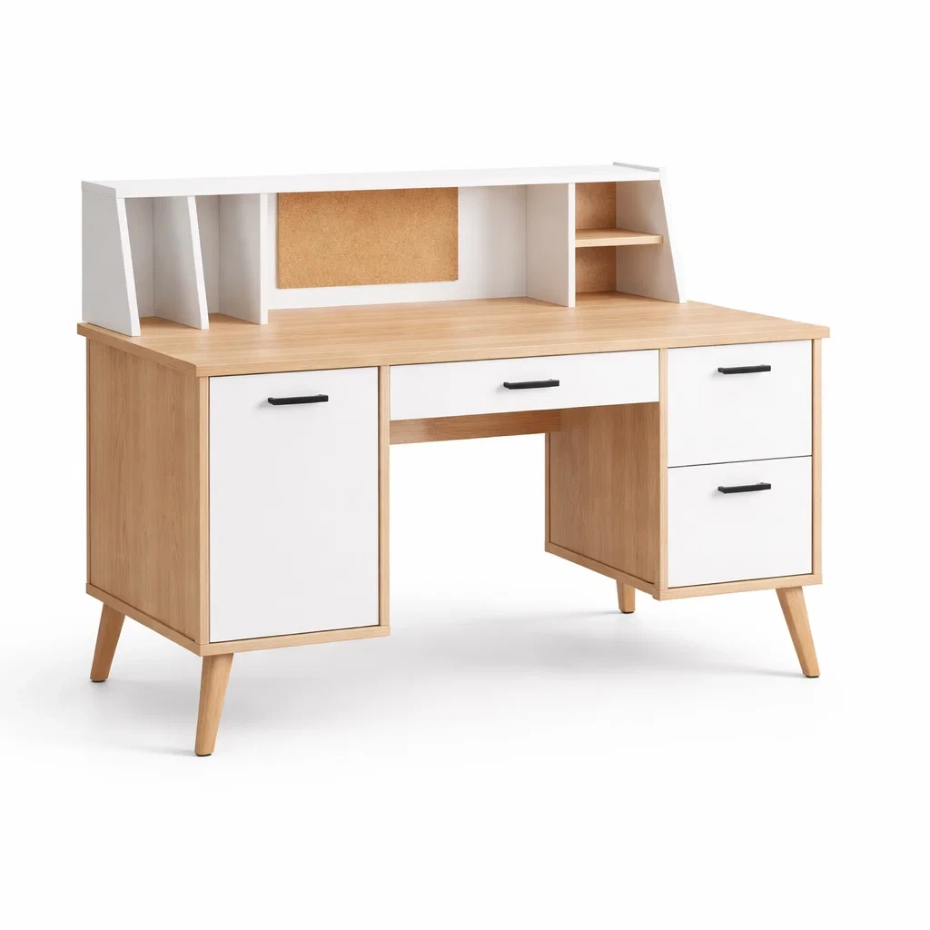 Scrivania in legno e metallo con cassetti rovere e bianco-DREAMCHICNEST