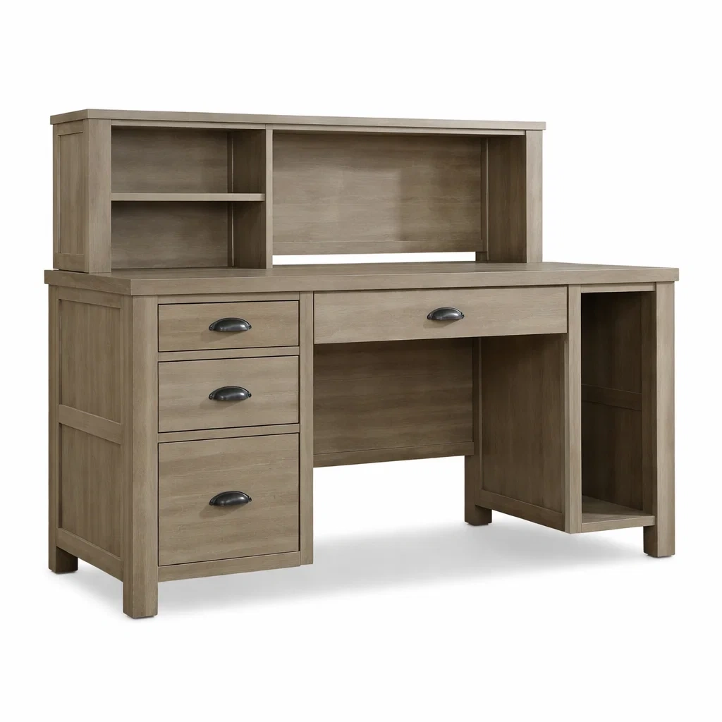 Scrivania in legno con cassetti e scaffali-DREAMCHICNEST