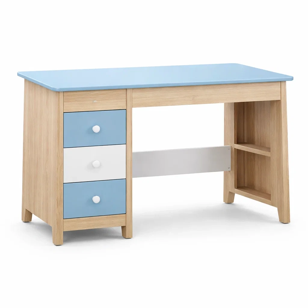 Scrivania in legno mdf per bambini con cassetti e ripiano blu-DREAMCHICNEST
