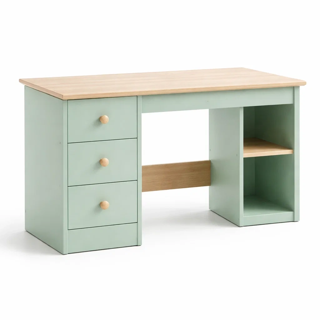 Scrivania in mdf verde con cassetti e ripiani-DREAMCHICNEST