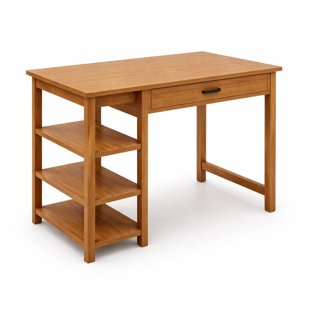Scrivania in legno massello con cassetto e scaffali-DREAMCHICNEST
