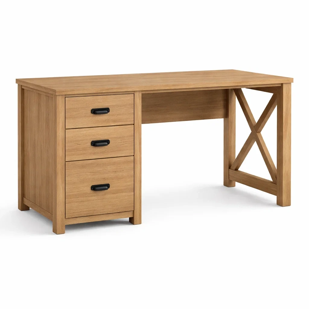 Scrivania in legno mdf con cassetti rovere-DREAMCHICNEST
