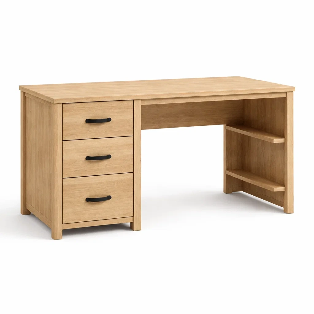 Scrivania in legno di rovere con cassetti e ripiani-DREAMCHICNEST