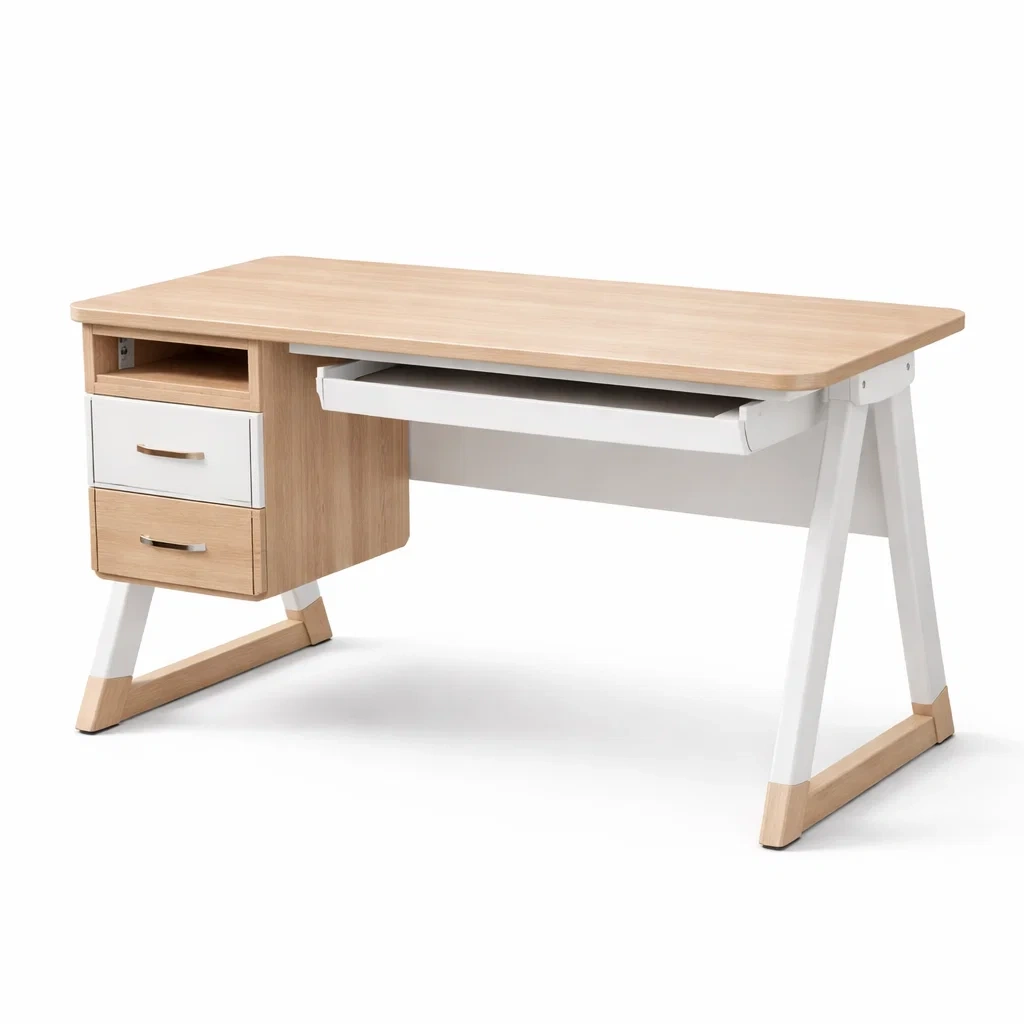 Scrivania in legno compensato con cassetti e scomparto bianco-DREAMCHICNEST