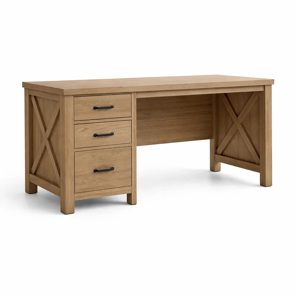 Scrivania in mdf con cassetti in quercia chiaro-DREAMCHICNEST
