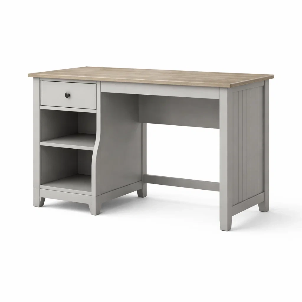 Scrivania in mdf con cassetto e ripiani grigio rovere-DREAMCHICNEST