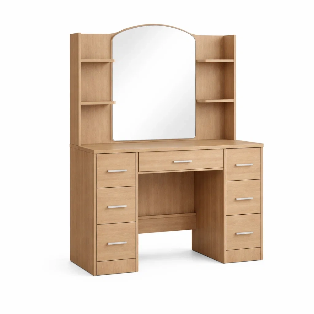Toeletta in legno con specchio e cassetti-DREAMCHICNEST