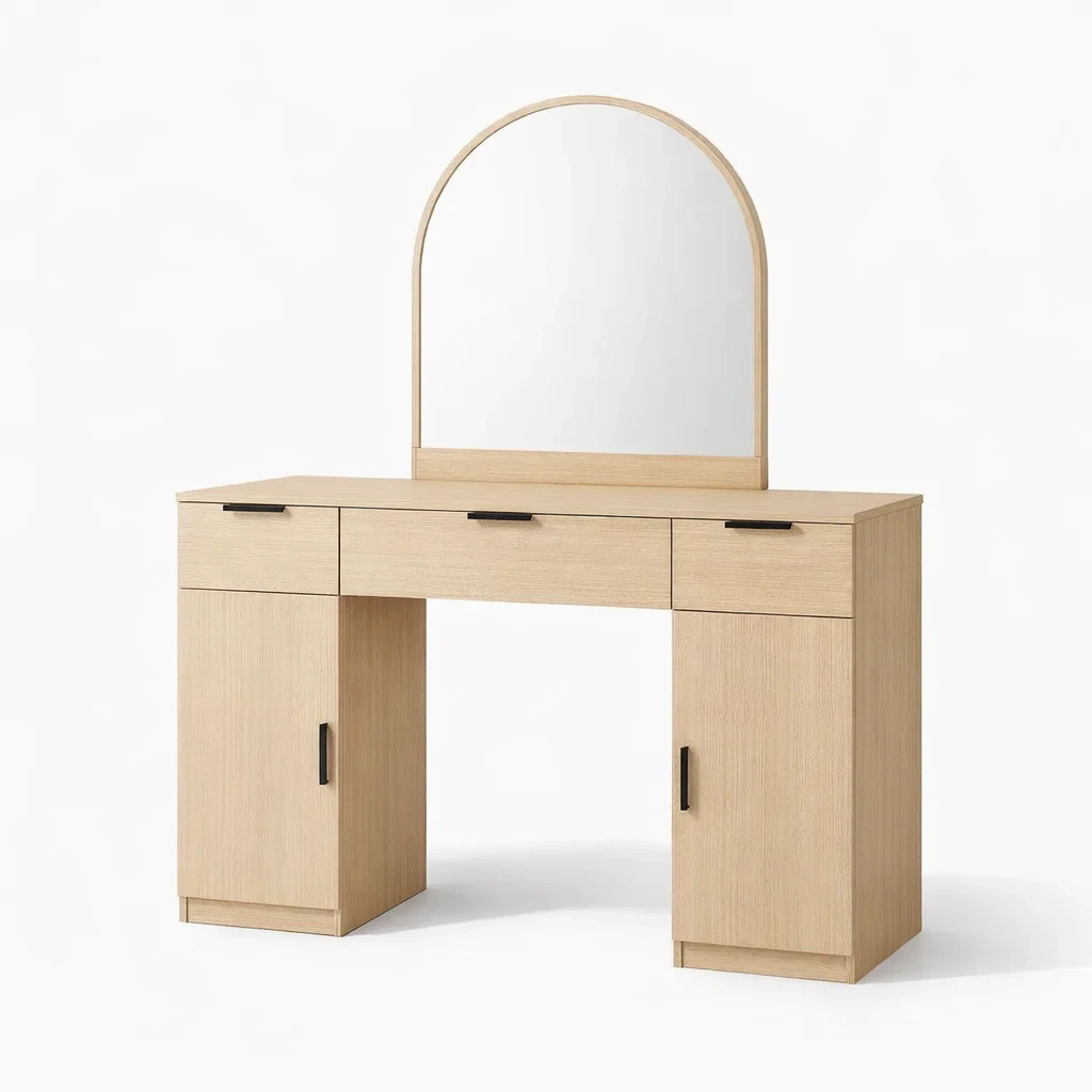 Toeletta con specchio ad arco in legno di rovere-DREAMCHICNEST