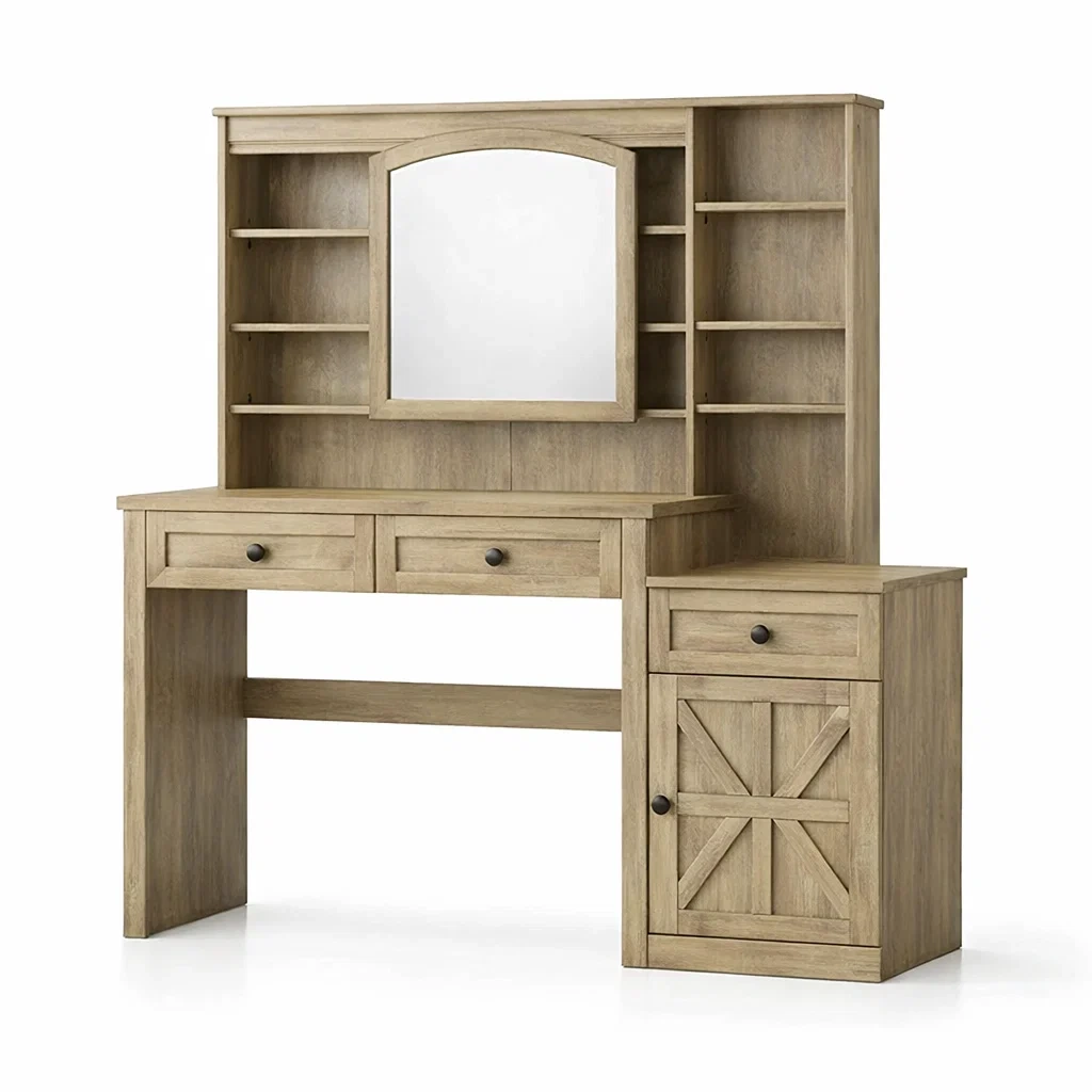 Toeletta in legno con specchio e cassetti-DREAMCHICNEST