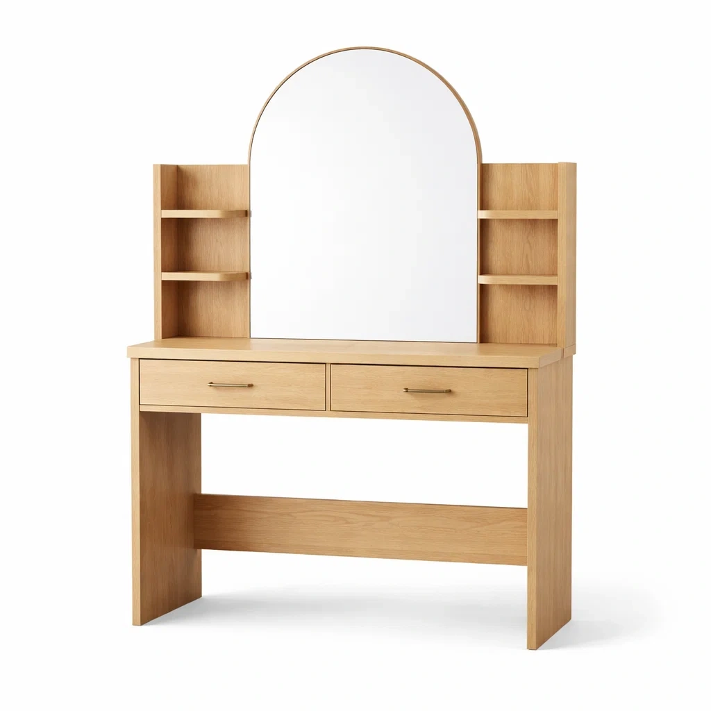 Toeletta in mdf con specchio ad arco e mensole-DREAMCHICNEST
