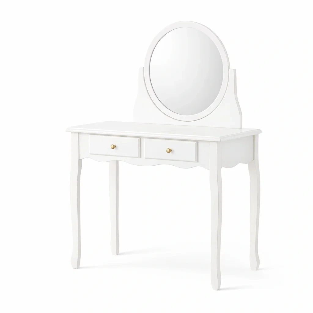 Toeletta in legno bianco con specchio e cassetti-DREAMCHICNEST