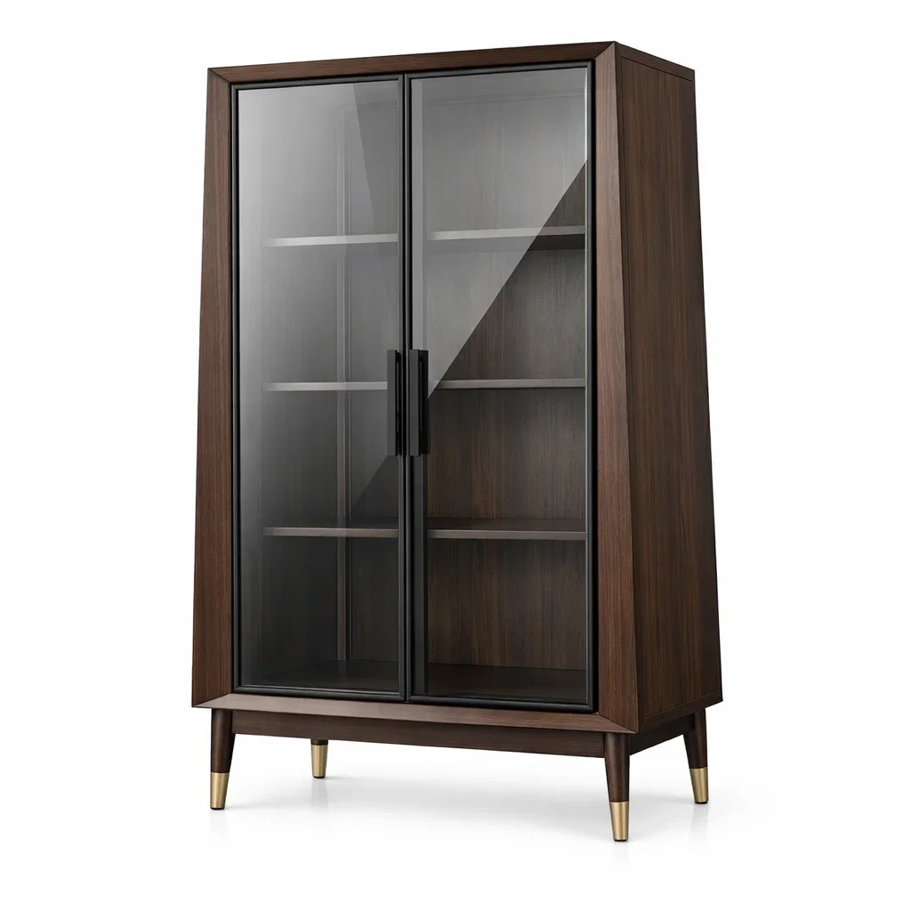Vetrina in legno con ante in vetro temperato e gambe in ottone-DREAMCHICNEST