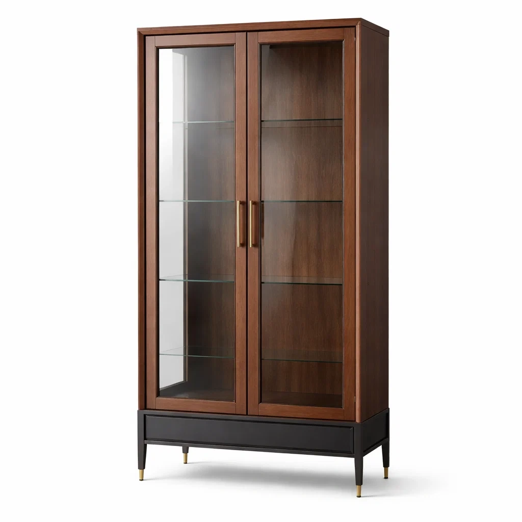 Vetrina in legno con ante in vetro e mensole regolabili-DREAMCHICNEST